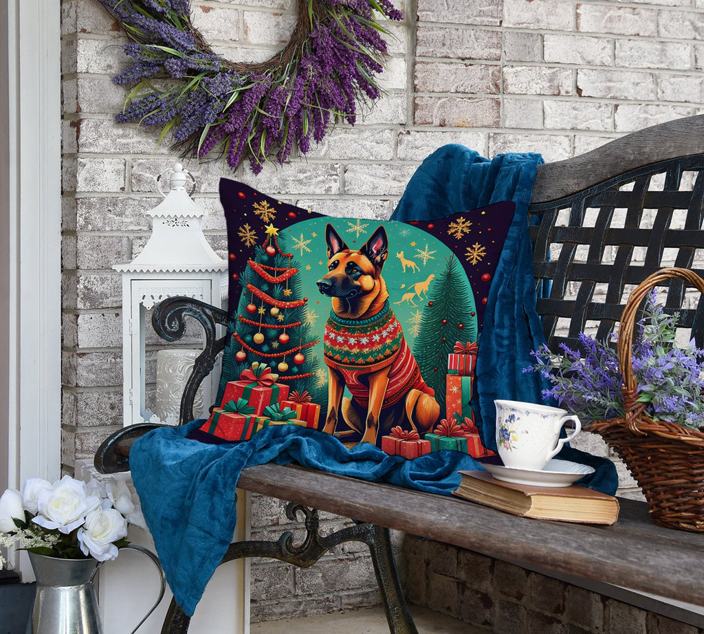 Belgian Malinois Christmas Decorative Throw Pillow 18x18 Indoor Outdoor Accent Cushion, Fabric Cover with Insert for Sofa, Bed, Porch & Living Room