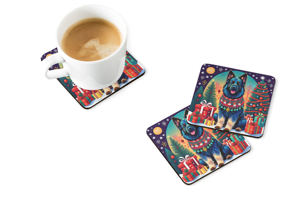Belgian Sheepdog Christmas Foam Coasters Set of 4 Cup Coasters for Indoor Outdoor, Tabletop Protection, Anti Slip, Mouse pad Material