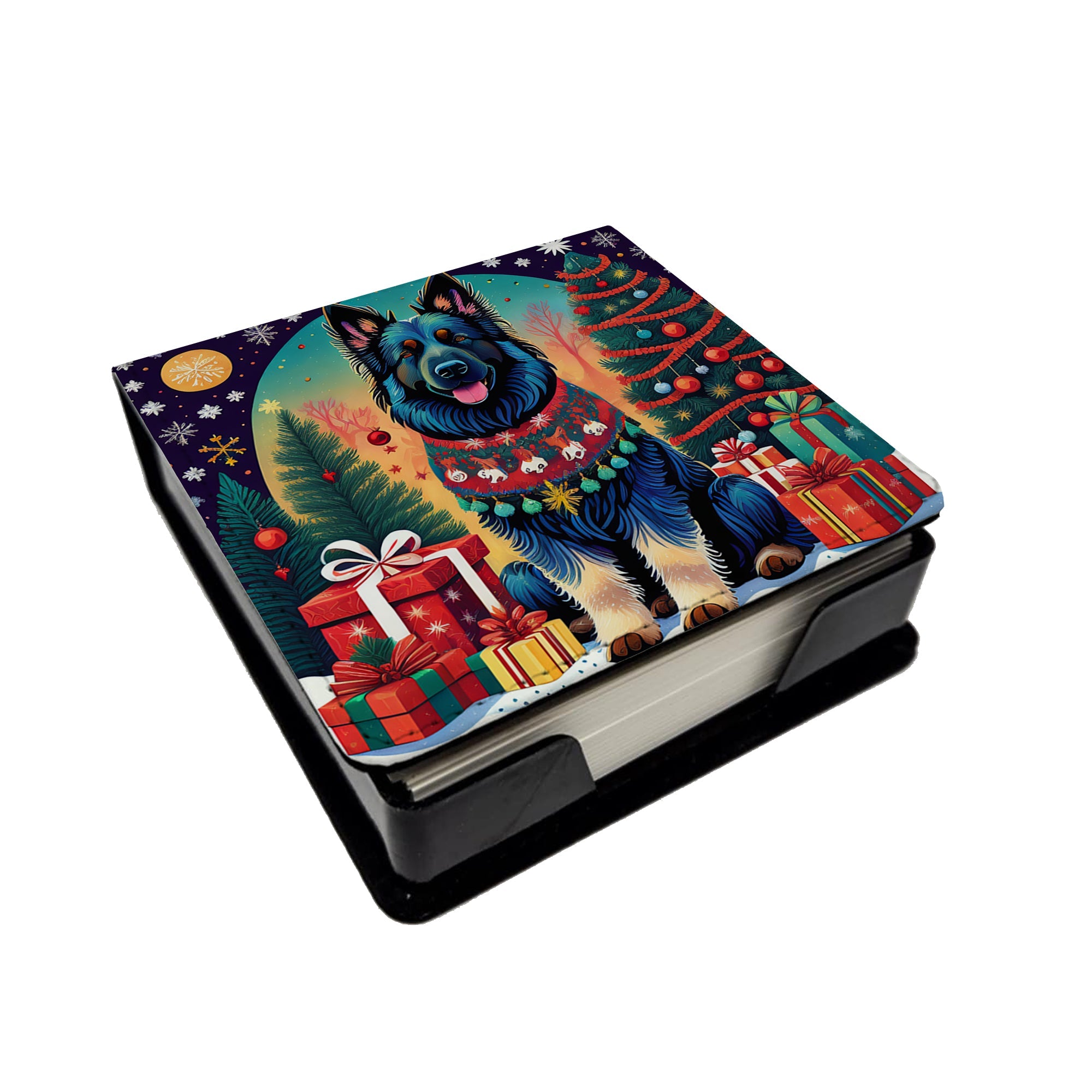 Belgian Sheepdog Christmas PU Leather Note Paper Holder with Artist-Designed Cover, Desk Accessory, Office Gift