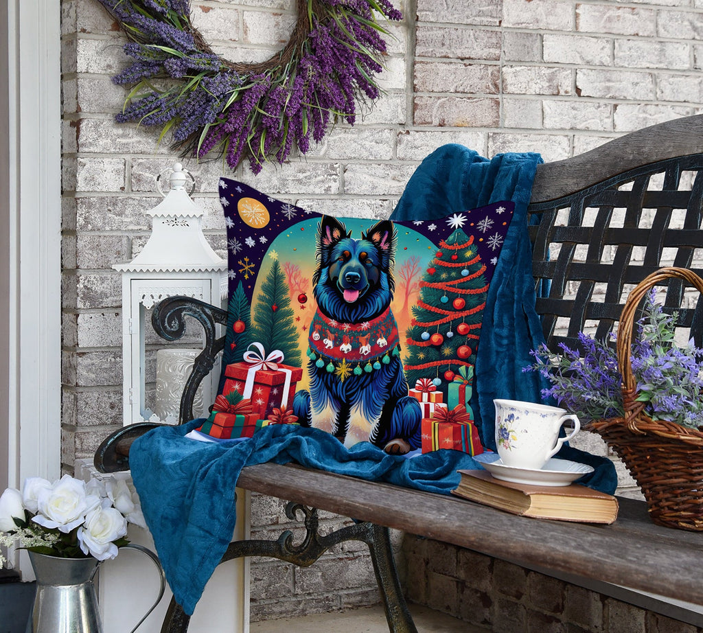 Belgian Sheepdog Christmas Decorative Throw Pillow 18x18 Indoor Outdoor Accent Cushion, Fabric Cover with Insert for Sofa, Bed, Porch & Living Room