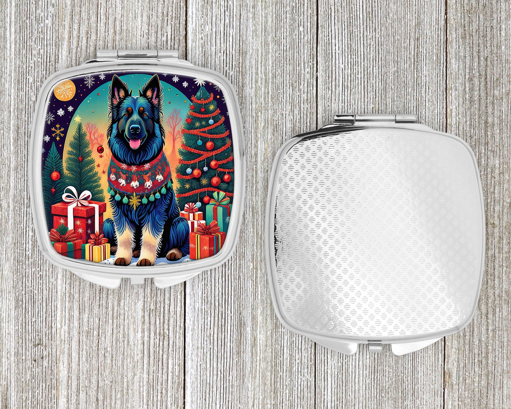 Belgian Sheepdog Christmas Compact Mirror Decorative Travel Makeup Mirror for Women Girls Gifts Pocket Makeup Mirror Folding Handheld
