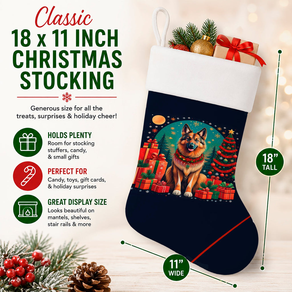 Belgian Tervuren Christmas Holiday Stocking Double-Sided Print, Polyester Suede,11x18, Made in USA