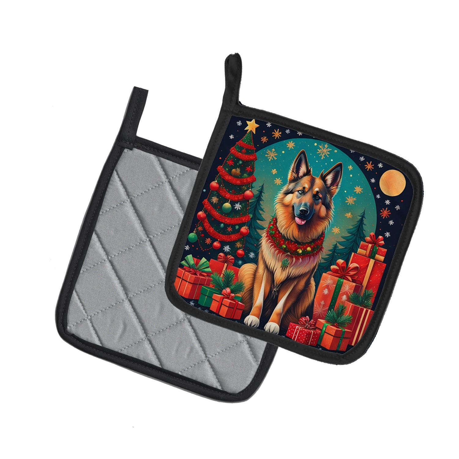 Belgian Tervuren Christmas Pot Holder Set of 2 Heat Resistant Quilted Hot Pads 7.5 x 7.5 Inch, Insulated Kitchen Trivets for Cooking & Baking