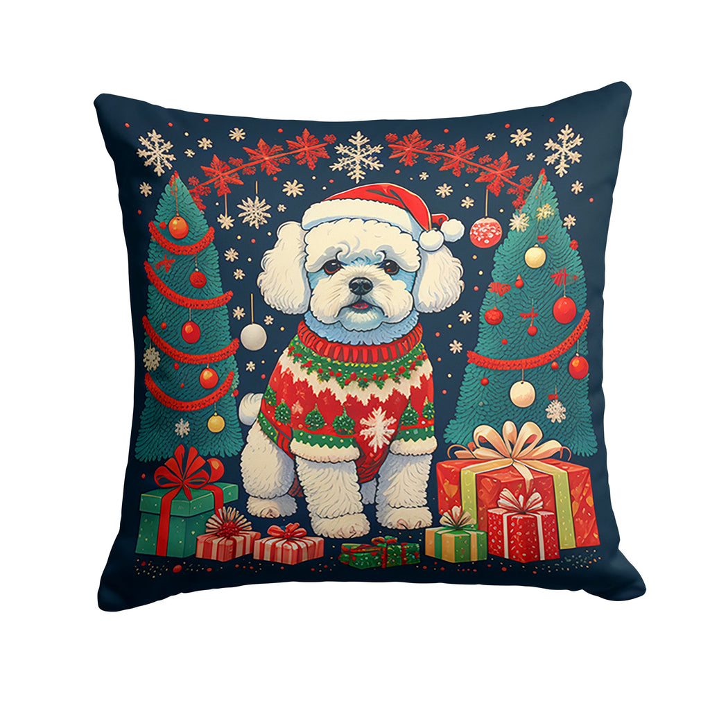 Bichon Frise Christmas Decorative Throw Pillow 18x18 Indoor Outdoor Accent Cushion, Fabric Cover with Insert for Sofa, Bed, Porch & Living Room