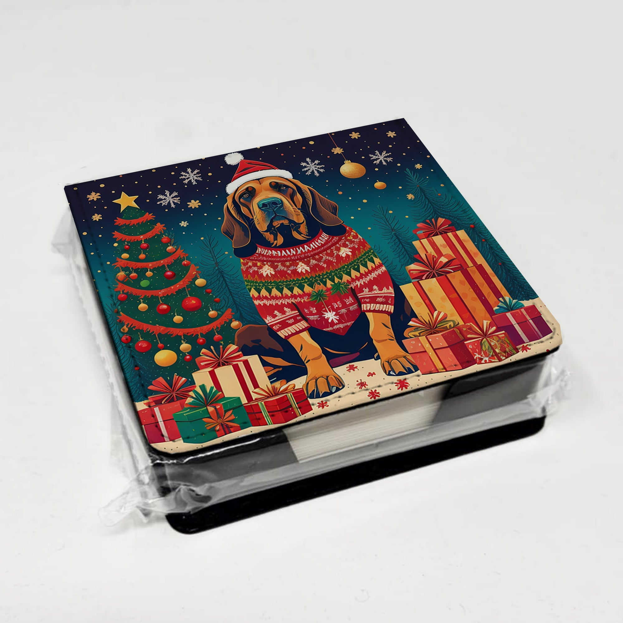 Bloodhound Christmas PU Leather Note Paper Holder with Artist-Designed Cover, Desk Accessory, Office Gift