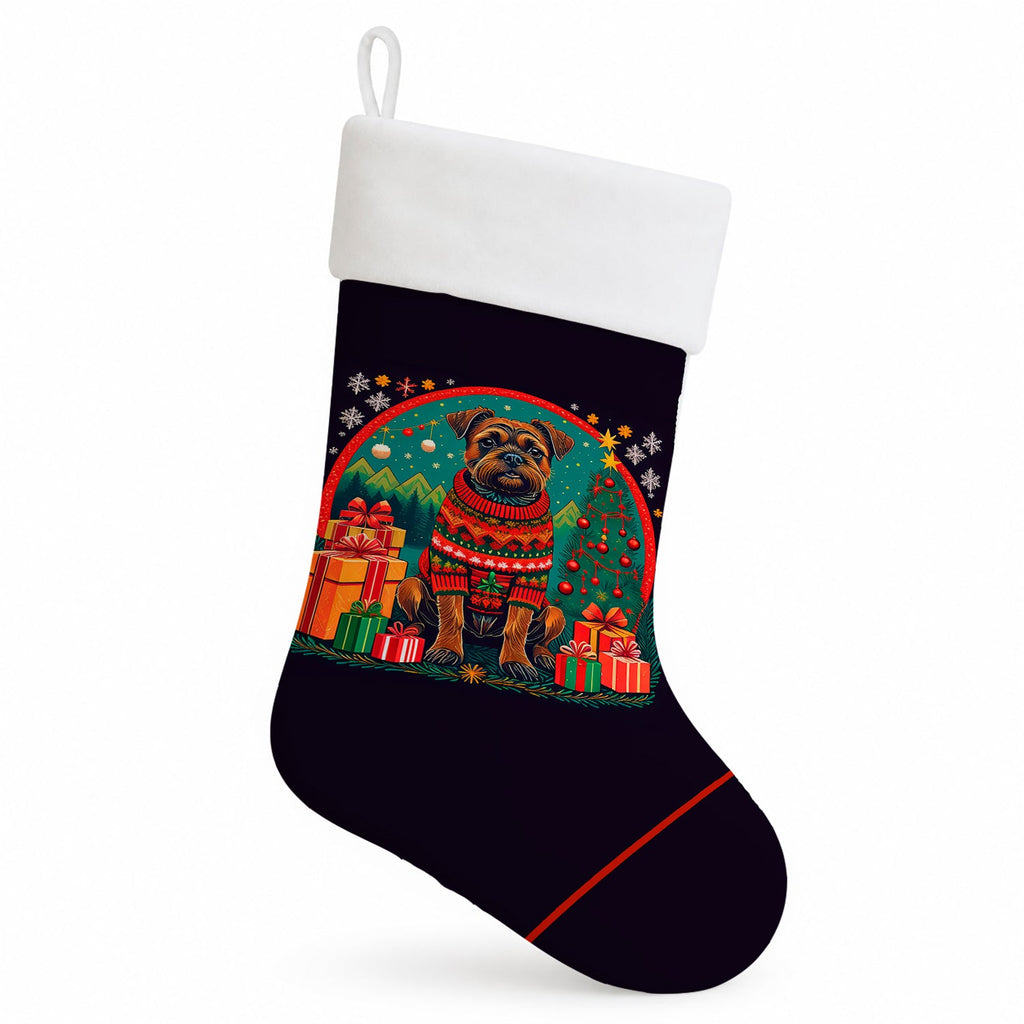 Border Terrier Christmas Holiday Stocking Double-Sided Print, Polyester Suede,11x18, Made in USA
