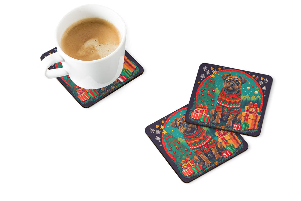 Border Terrier Christmas Foam Coasters Set of 4 Cup Coasters for Indoor Outdoor, Tabletop Protection, Anti Slip, Mouse pad Material