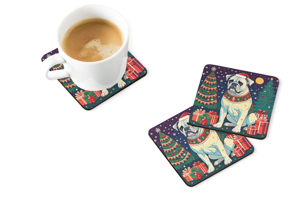 White Boxer Christmas Foam Coasters Set of 4 Cup Coasters for Indoor Outdoor, Tabletop Protection, Anti Slip, Mouse pad Material
