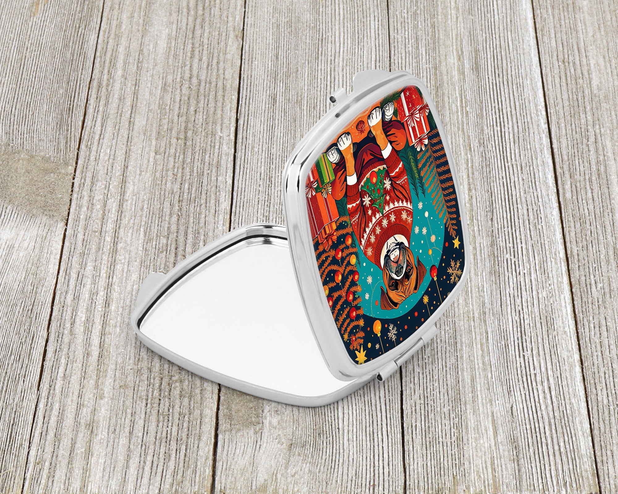 Boxer Christmas Compact Mirror Decorative Travel Makeup Mirror for Women Girls Gifts Pocket Makeup Mirror Folding Handheld