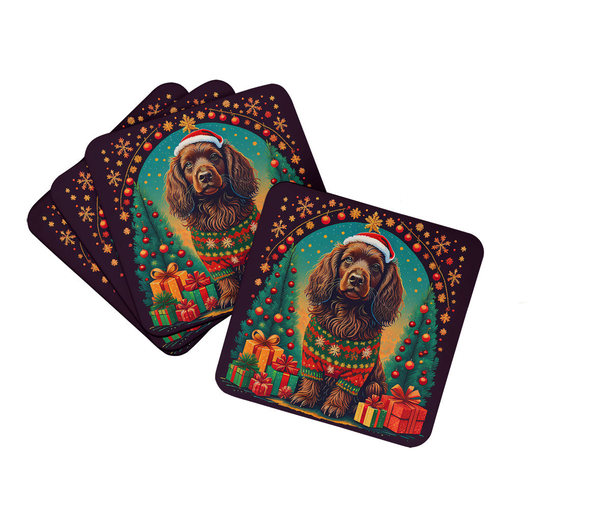Boykin Spaniel Christmas Foam Coasters Set of 4 Cup Coasters for Indoor Outdoor, Tabletop Protection, Anti Slip, Mouse pad Material