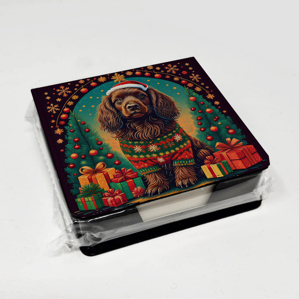 Boykin Spaniel Christmas PU Leather Note Paper Holder with Artist-Designed Cover, Desk Accessory, Office Gift
