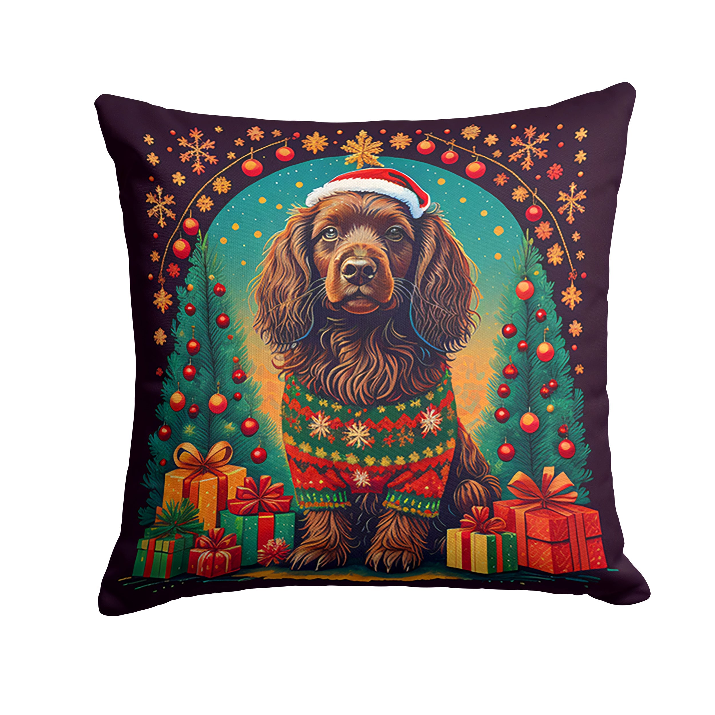 Boykin Spaniel Christmas Decorative Throw Pillow 14x14 Indoor Outdoor Accent Cushion, Fabric Cover with Insert for Sofa, Bed, Porch & Living Room