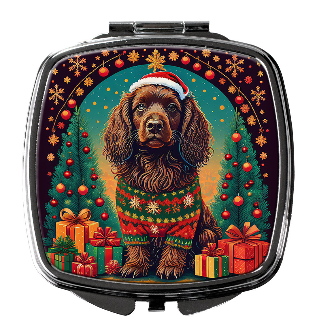 Boykin Spaniel Christmas Compact Mirror Decorative Travel Makeup Mirror for Women Girls Gifts Pocket Makeup Mirror Folding Handheld