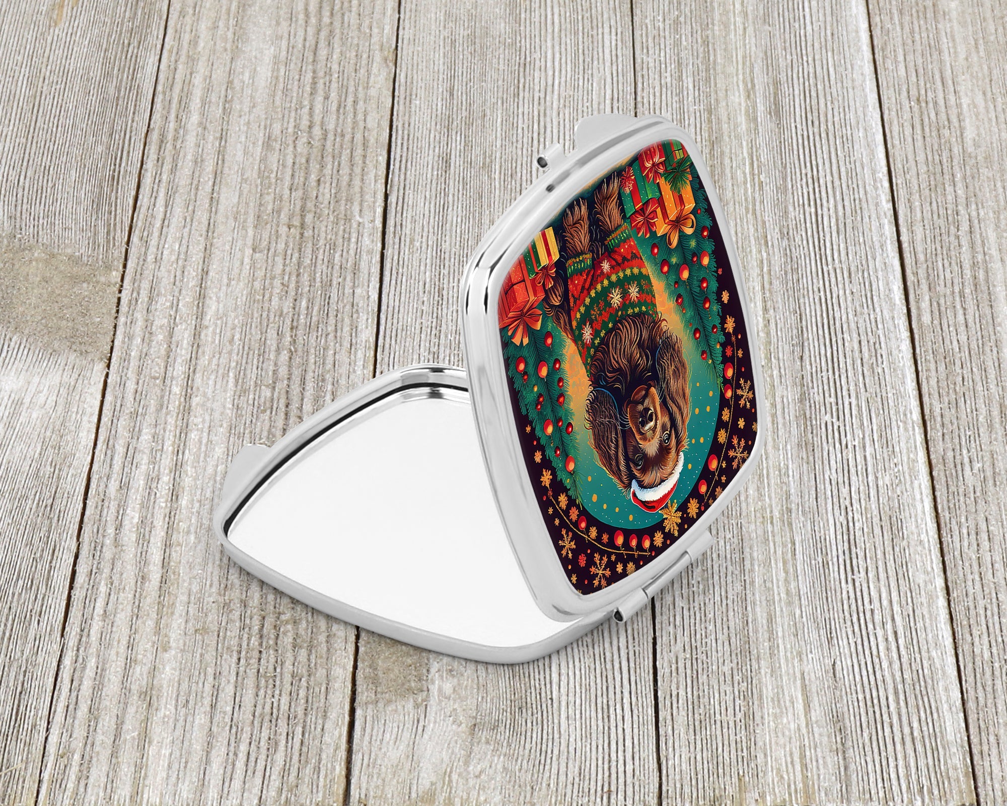 Boykin Spaniel Christmas Compact Mirror Decorative Travel Makeup Mirror for Women Girls Gifts Pocket Makeup Mirror Folding Handheld