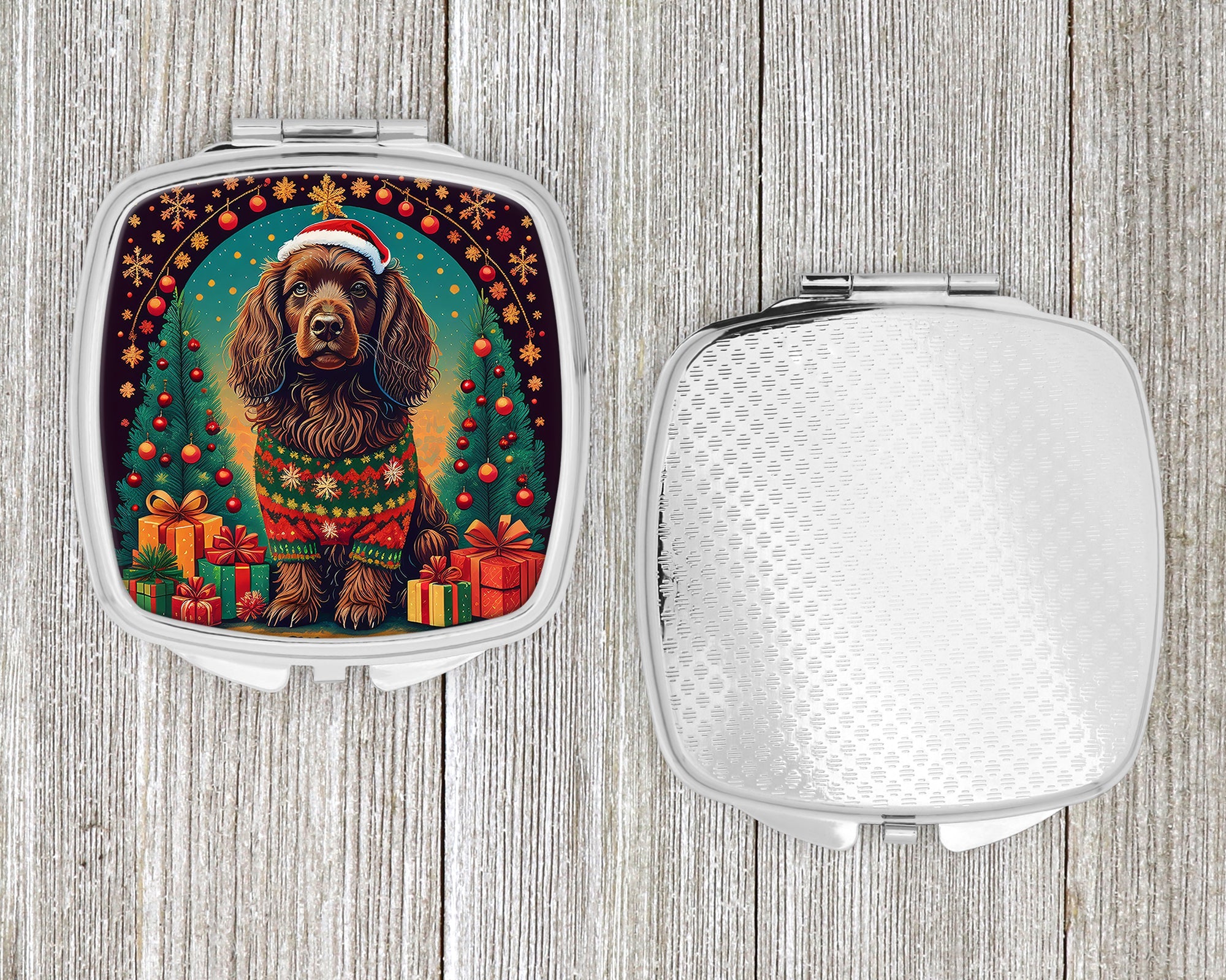Boykin Spaniel Christmas Compact Mirror Decorative Travel Makeup Mirror for Women Girls Gifts Pocket Makeup Mirror Folding Handheld