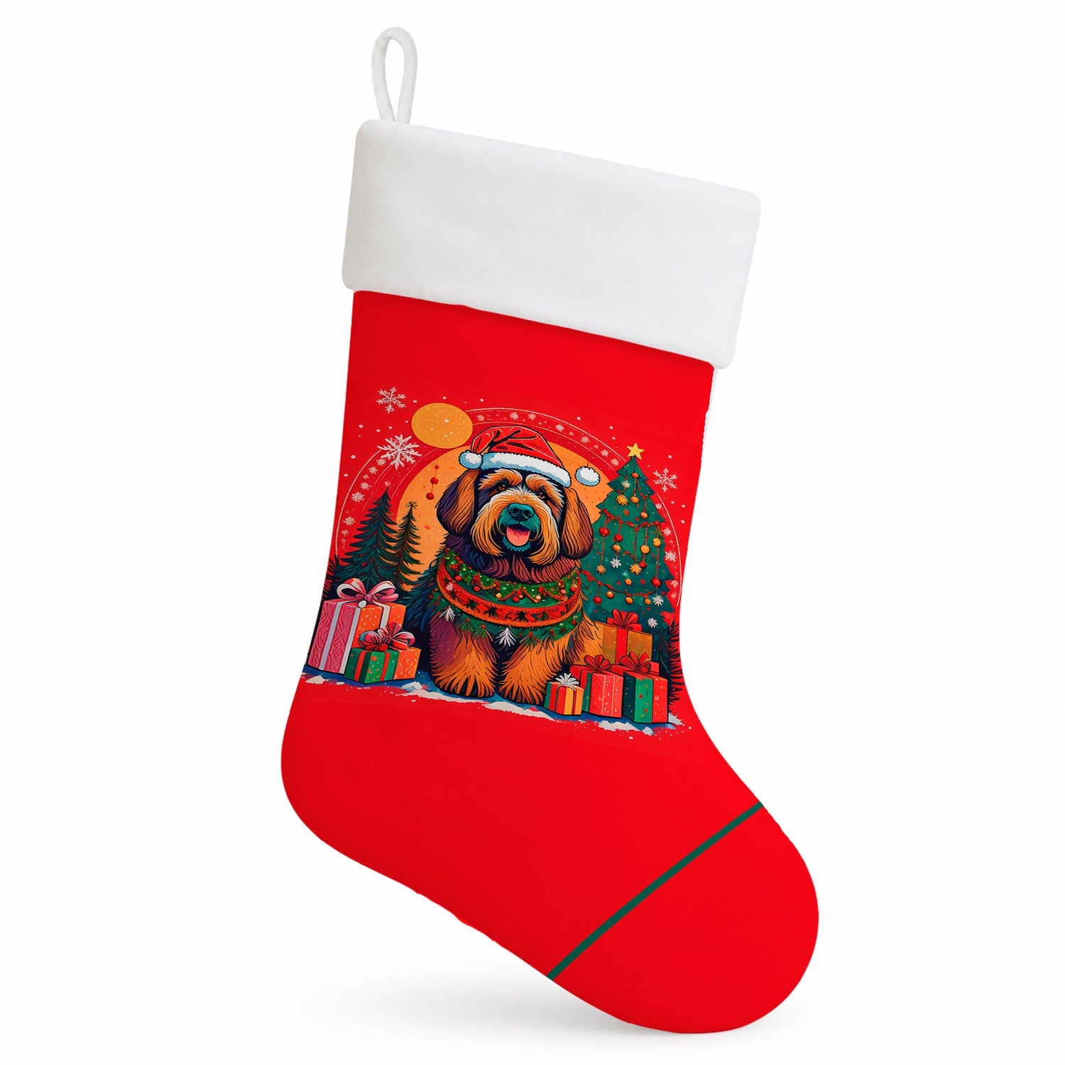 Briard Christmas Holiday Stocking Double-Sided Print, Polyester Suede,11x18, Made in USA