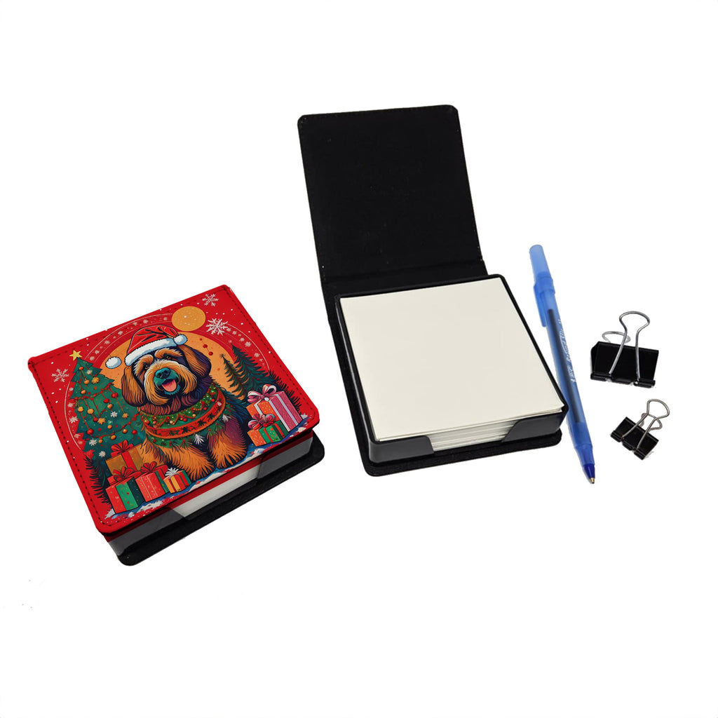 Briard Christmas PU Leather Note Paper Holder with Artist-Designed Cover, Desk Accessory, Office Gift