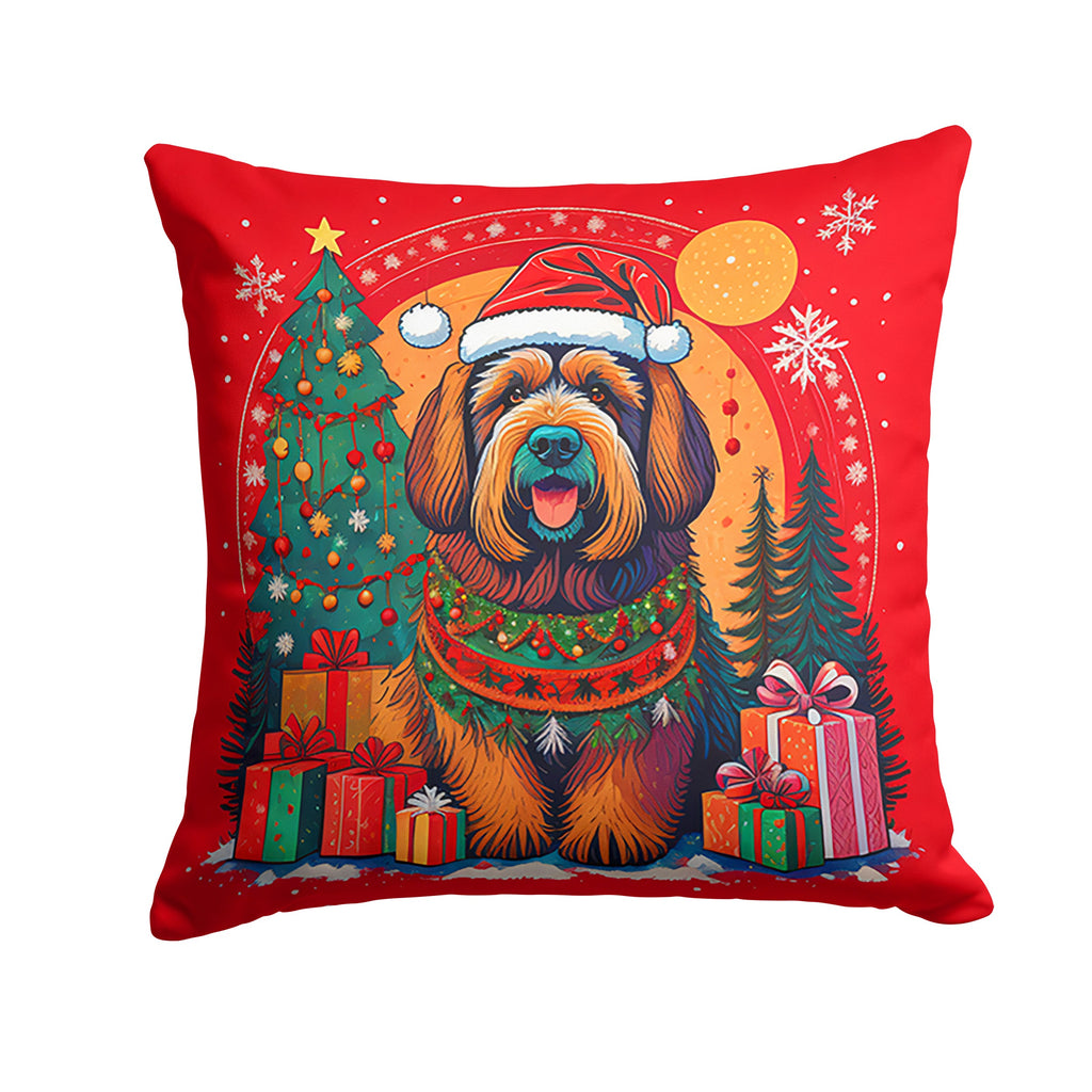 Briard Christmas Decorative Throw Pillow 14x14 Indoor Outdoor Accent Cushion, Fabric Cover with Insert for Sofa, Bed, Porch & Living Room