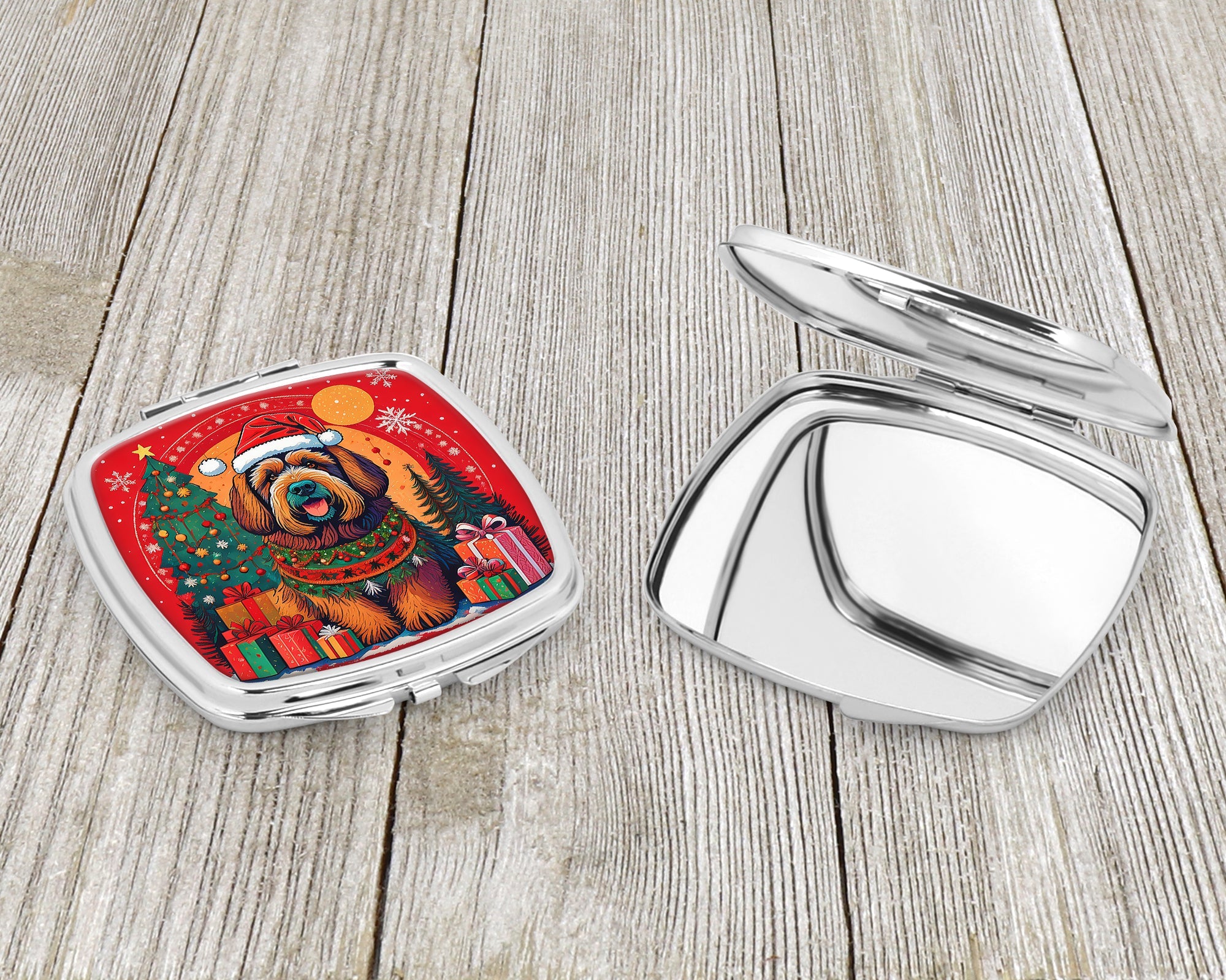 Briard Christmas Compact Mirror Decorative Travel Makeup Mirror for Women Girls Gifts Pocket Makeup Mirror Folding Handheld