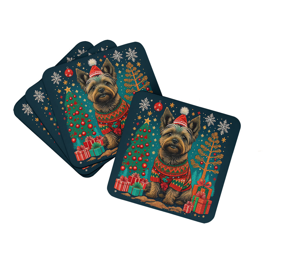 Cairn Terrier Christmas Foam Coasters Set of 4 Cup Coasters for Indoor Outdoor, Tabletop Protection, Anti Slip, Mouse pad Material