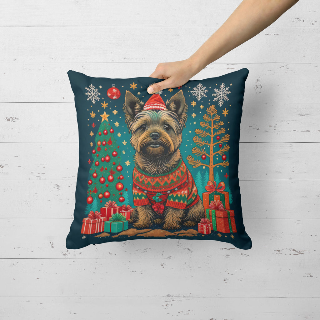 Cairn Terrier Christmas Decorative Throw Pillow 14x14 Indoor Outdoor Accent Cushion, Fabric Cover with Insert for Sofa, Bed, Porch & Living Room