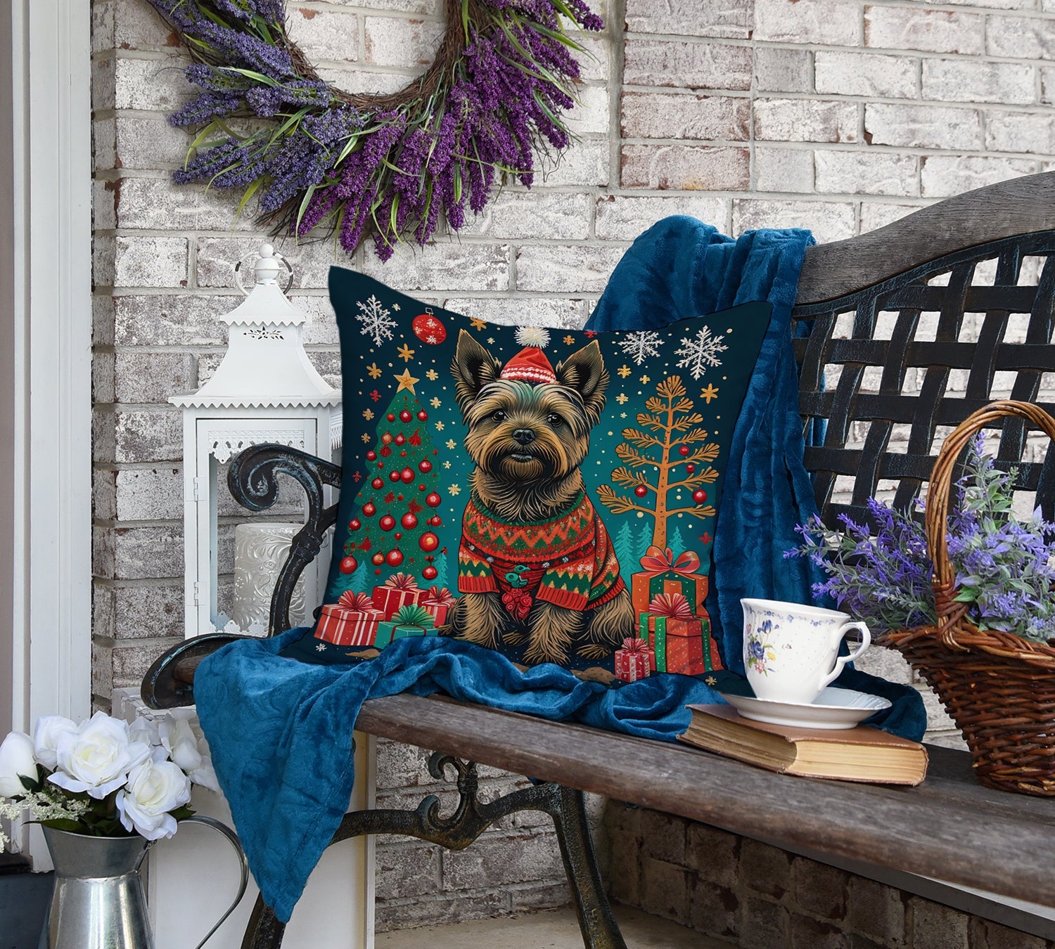 Cairn Terrier Christmas Decorative Throw Pillow 18x18 Indoor Outdoor Accent Cushion, Fabric Cover with Insert for Sofa, Bed, Porch & Living Room