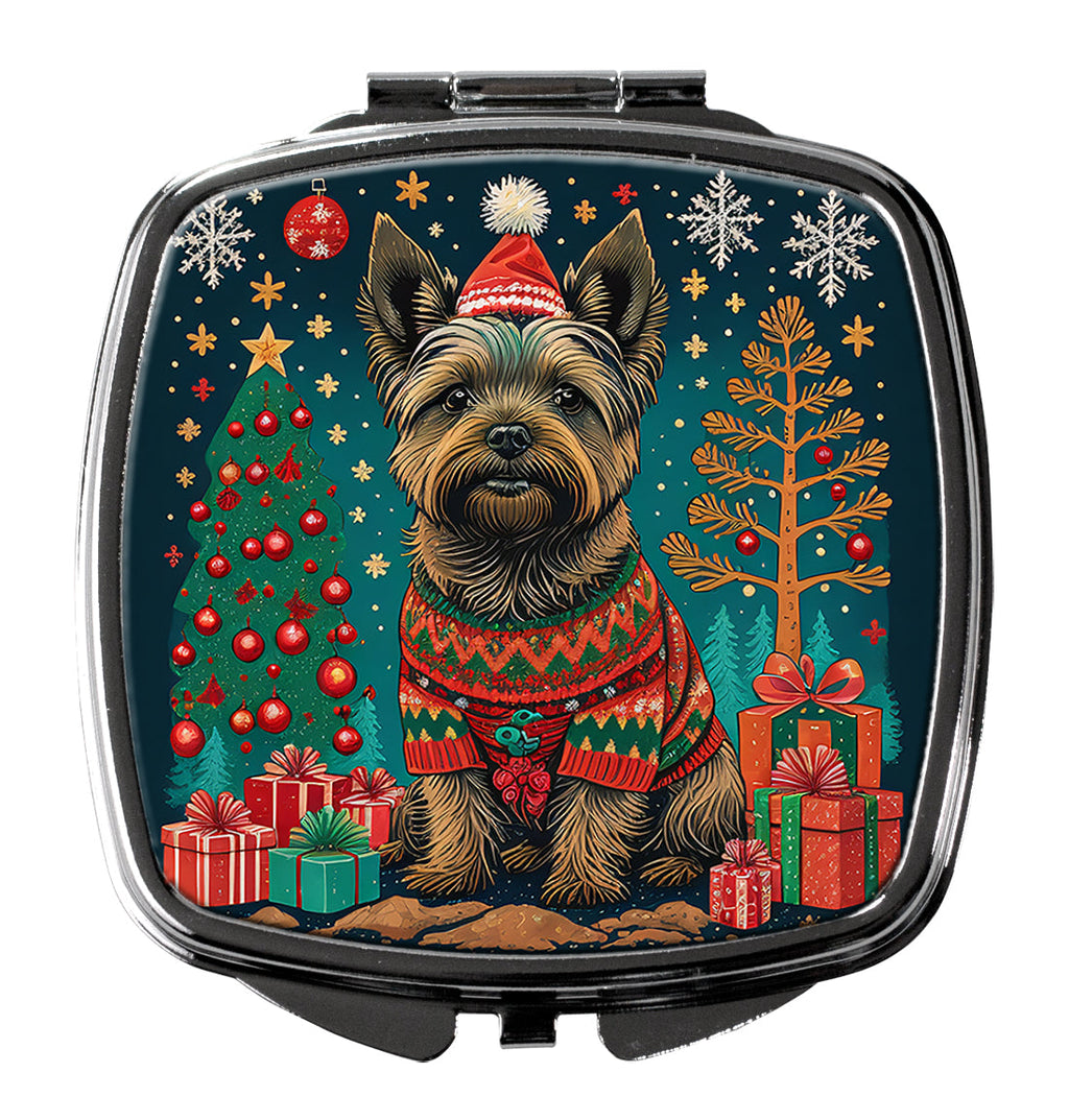 Cairn Terrier Christmas Compact Mirror Decorative Travel Makeup Mirror for Women Girls Gifts Pocket Makeup Mirror Folding Handheld