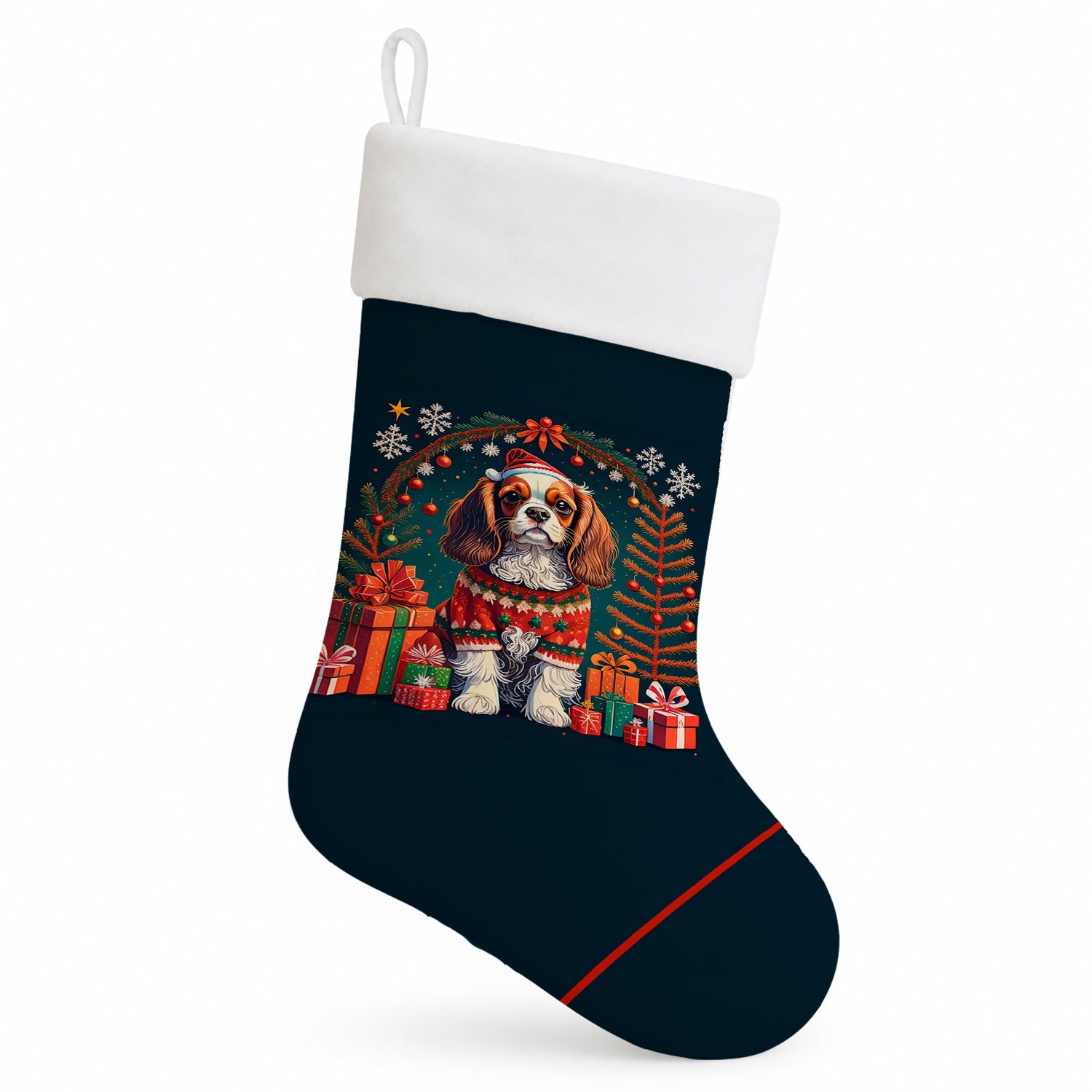 Cavalier King Charles Spaniel Christmas Holiday Stocking Double-Sided Print, Polyester Suede,11x18, Made in USA