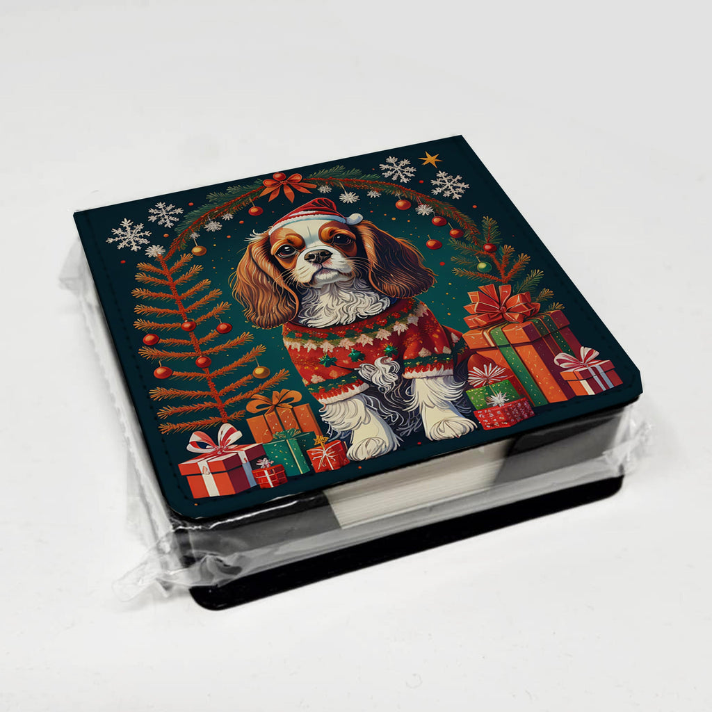 Cavalier King Charles Spaniel Christmas PU Leather Note Paper Holder with Artist-Designed Cover, Desk Accessory, Office Gift