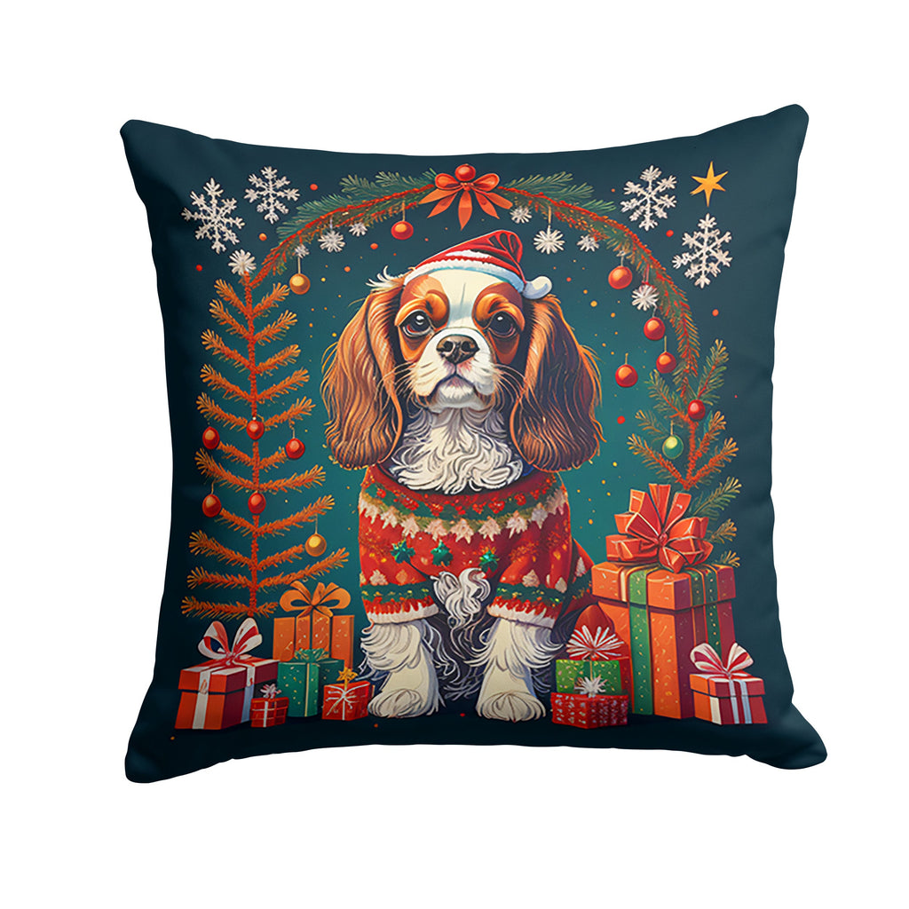 Cavalier King Charles Spaniel Christmas Decorative Throw Pillow 14x14 Indoor Outdoor Accent Cushion, Fabric Cover with Insert for Sofa, Bed, Porch & Living Room