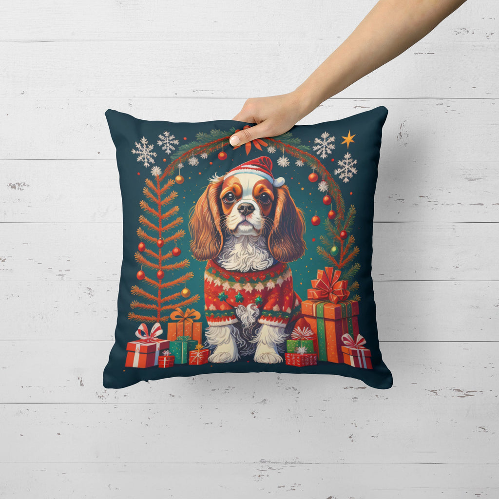 Cavalier King Charles Spaniel Christmas Decorative Throw Pillow 14x14 Indoor Outdoor Accent Cushion, Fabric Cover with Insert for Sofa, Bed, Porch & Living Room