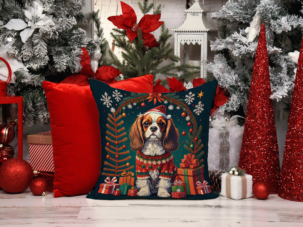 Cavalier King Charles Spaniel Christmas Decorative Throw Pillow 18x18 Indoor Outdoor Accent Cushion, Fabric Cover with Insert for Sofa, Bed, Porch & Living Room