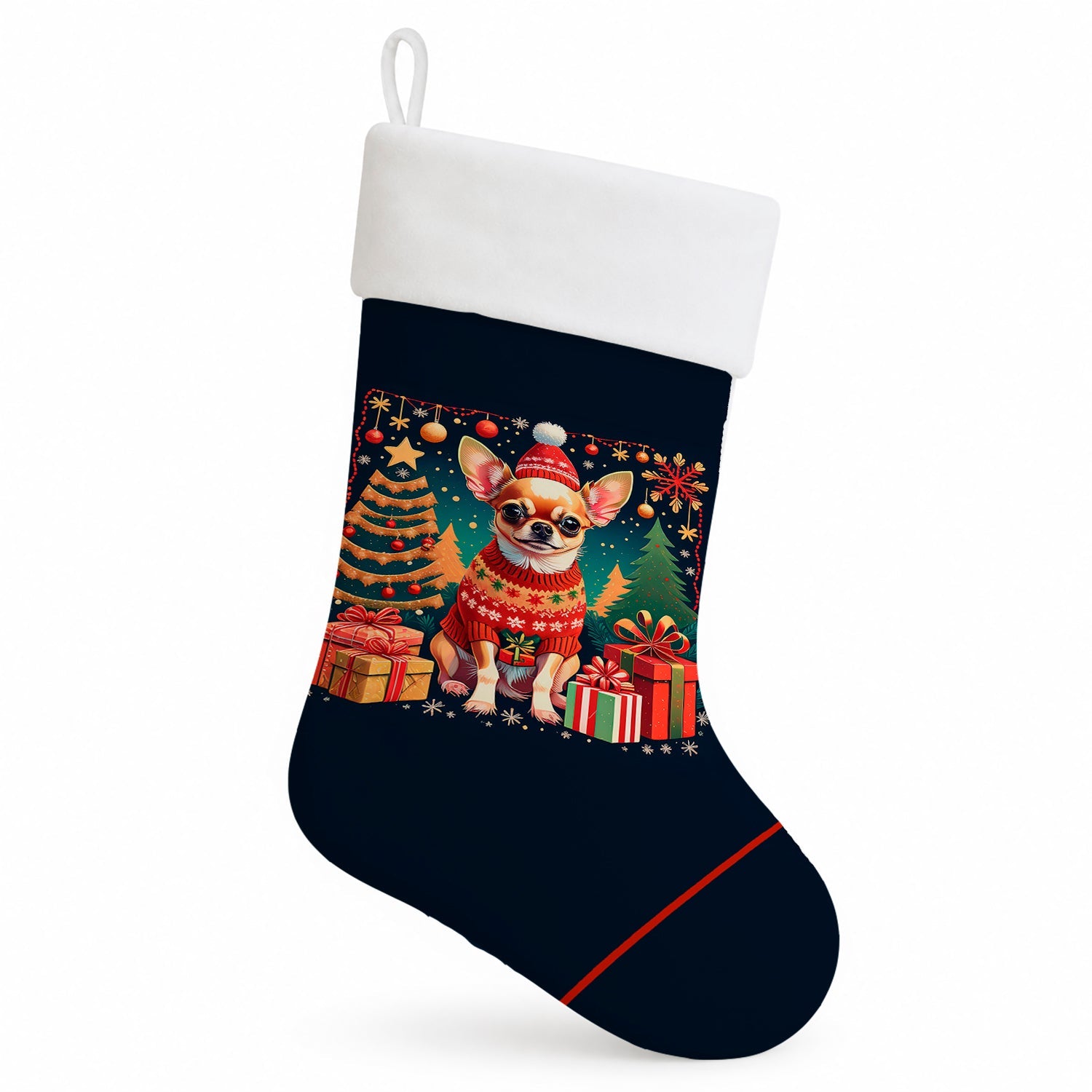 Chihuahua Christmas Holiday Stocking Double-Sided Print, Polyester Suede,11x18, Made in USA