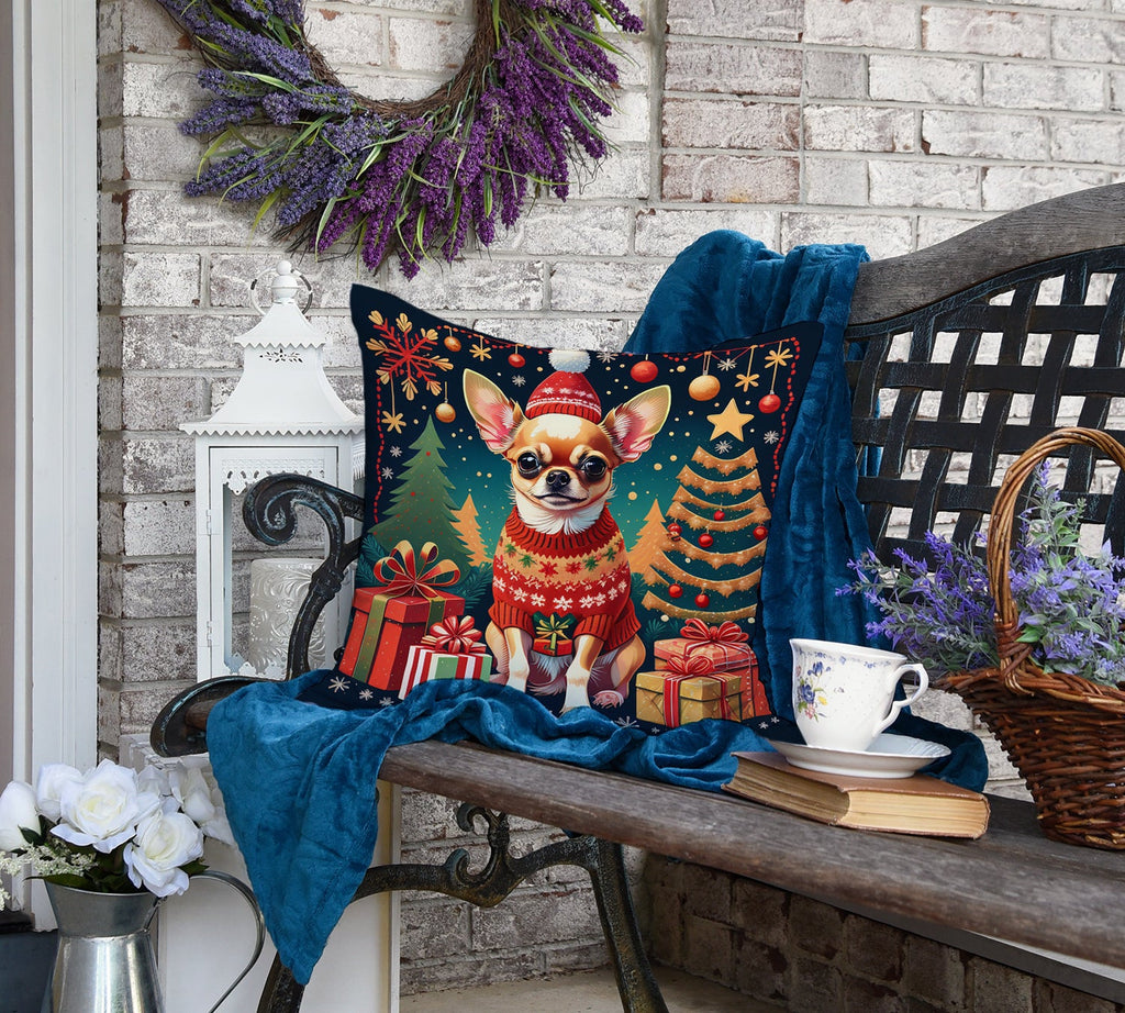 Chihuahua Christmas Decorative Throw Pillow 18x18 Indoor Outdoor Accent Cushion, Fabric Cover with Insert for Sofa, Bed, Porch & Living Room