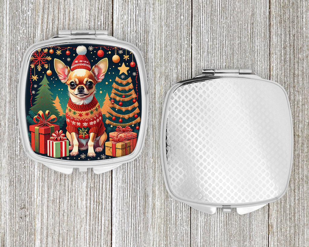 Chihuahua Christmas Compact Mirror Decorative Travel Makeup Mirror for Women Girls Gifts Pocket Makeup Mirror Folding Handheld