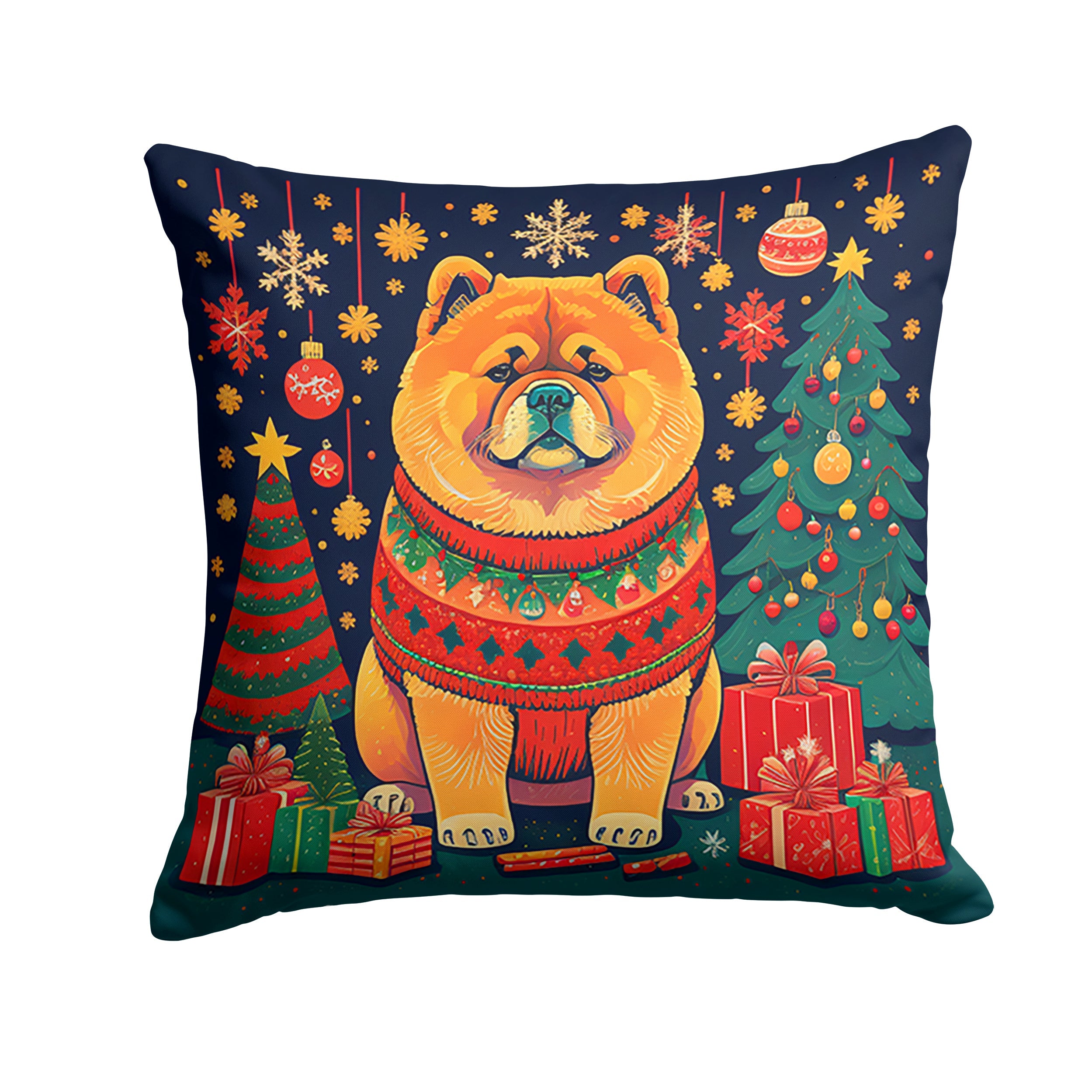 Chow Chow Christmas Decorative Throw Pillow 14x14 Indoor Outdoor Accent Cushion, Fabric Cover with Insert for Sofa, Bed, Porch & Living Room