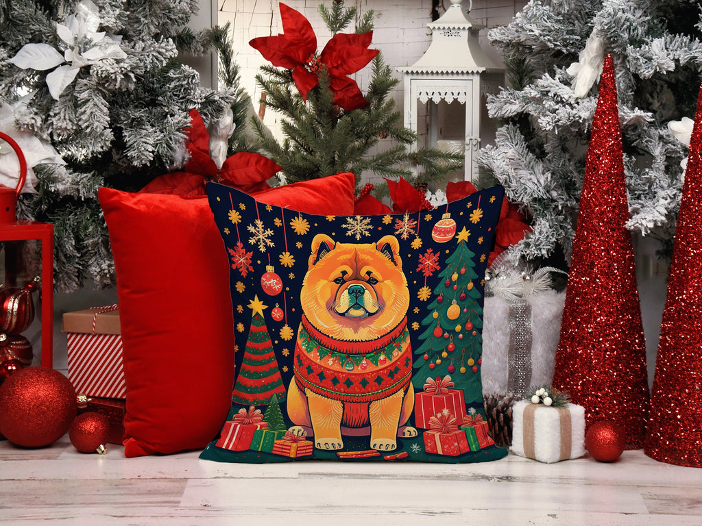 Chow Chow Christmas Decorative Throw Pillow 18x18 Indoor Outdoor Accent Cushion, Fabric Cover with Insert for Sofa, Bed, Porch & Living Room