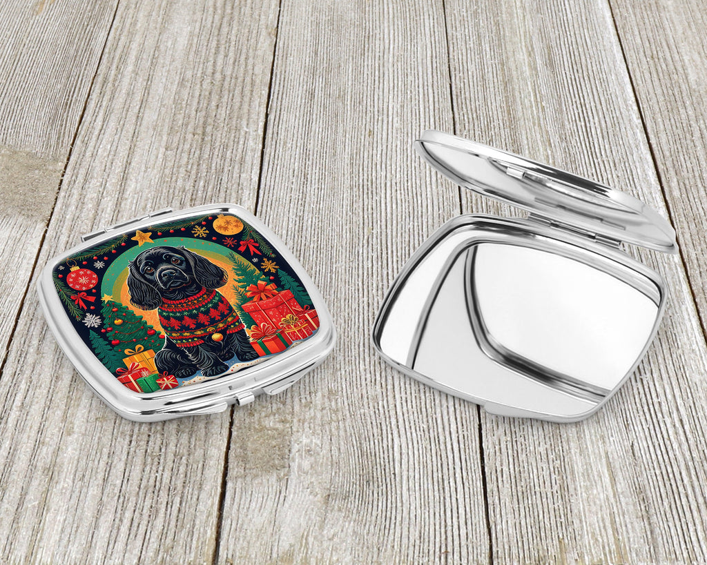 Black Cocker Spaniel Christmas Compact Mirror Decorative Travel Makeup Mirror for Women Girls Gifts Pocket Makeup Mirror Folding Handheld
