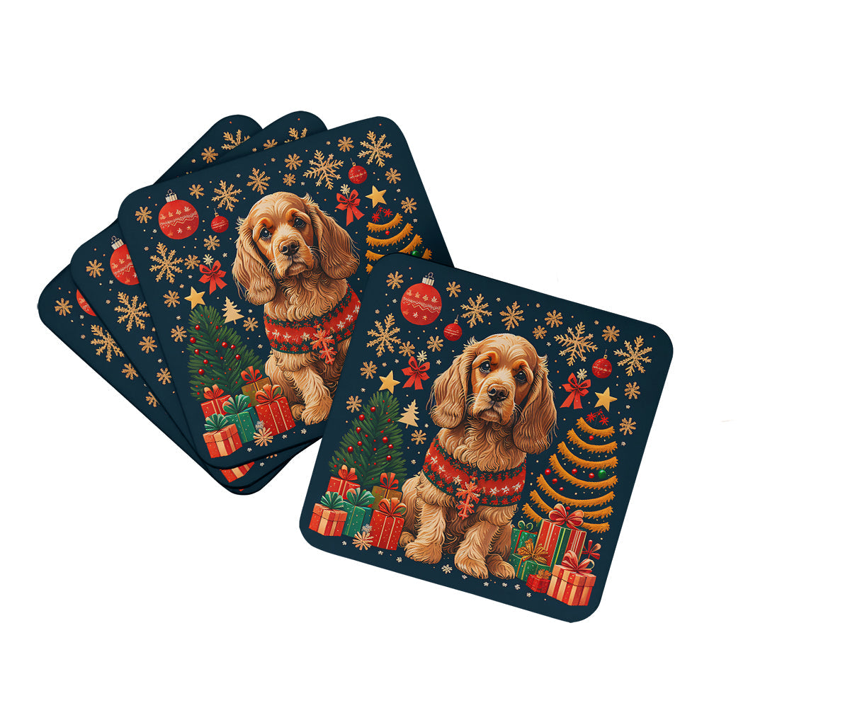 Cocker Spaniel Christmas Foam Coasters Set of 4 Cup Coasters for Indoor Outdoor, Tabletop Protection, Anti Slip, Mouse pad Material