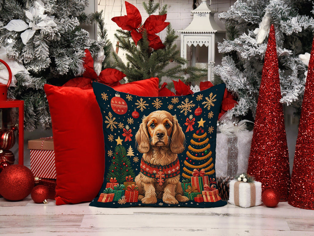 Cocker Spaniel Christmas Decorative Throw Pillow 18x18 Indoor Outdoor Accent Cushion, Fabric Cover with Insert for Sofa, Bed, Porch & Living Room