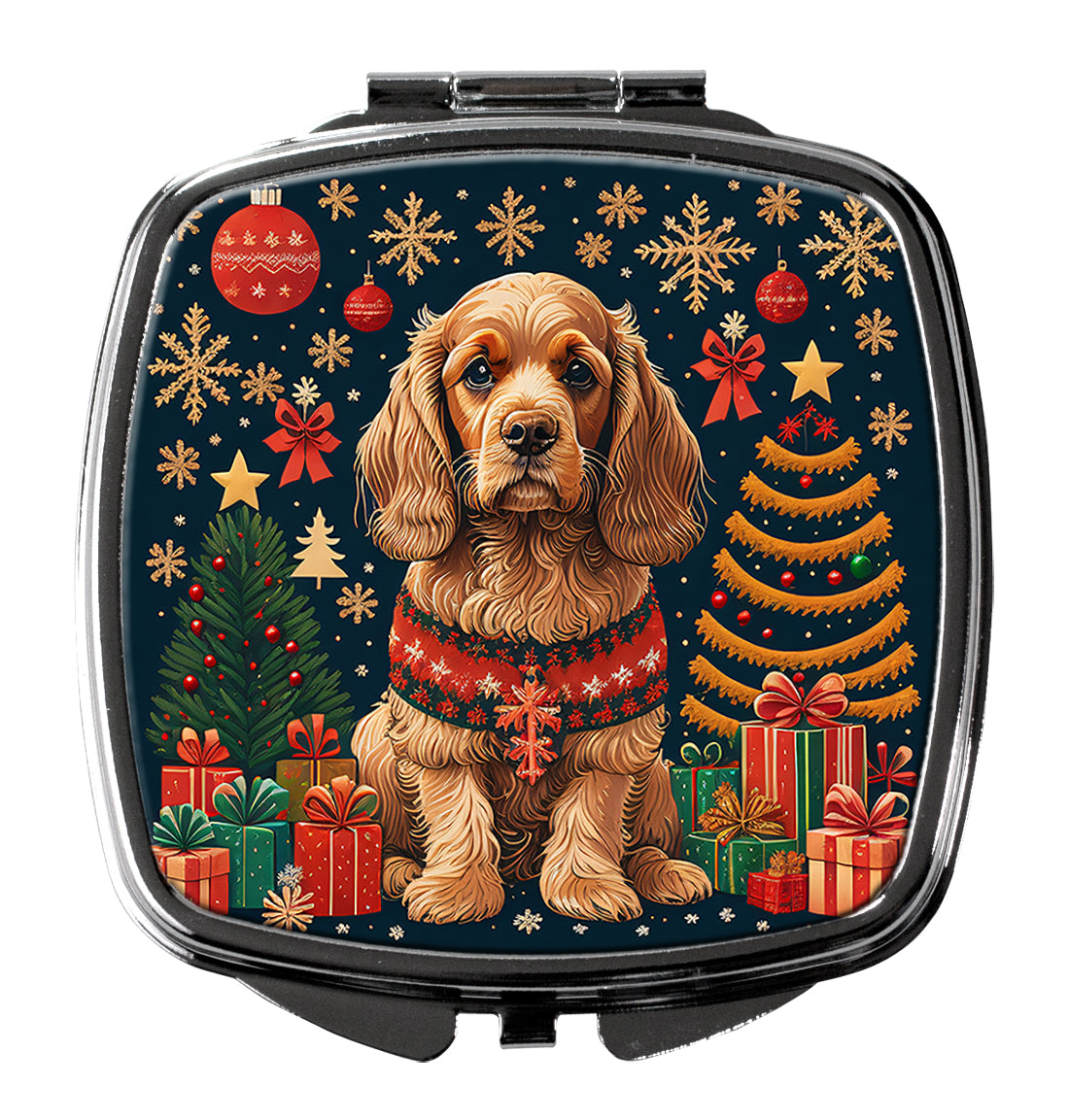Cocker Spaniel Christmas Compact Mirror Decorative Travel Makeup Mirror for Women Girls Gifts Pocket Makeup Mirror Folding Handheld