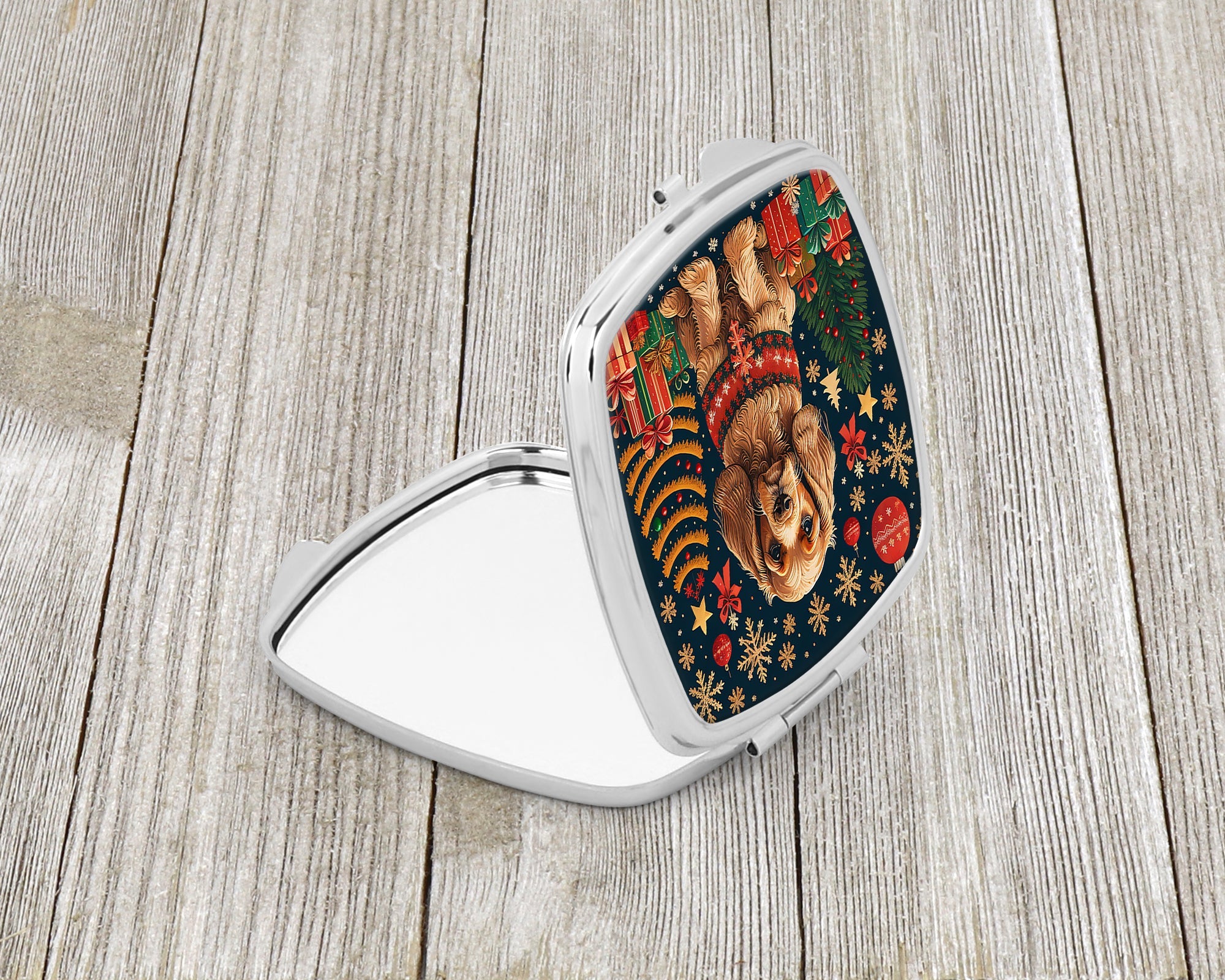 Cocker Spaniel Christmas Compact Mirror Decorative Travel Makeup Mirror for Women Girls Gifts Pocket Makeup Mirror Folding Handheld