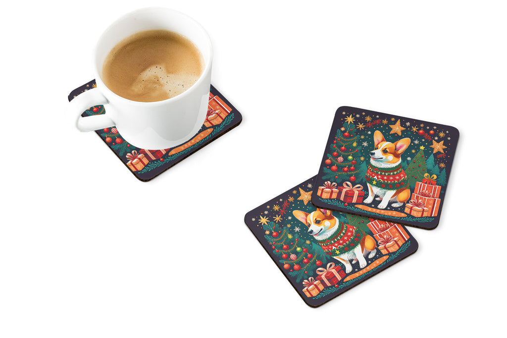 Corgi Christmas Foam Coasters Set of 4 Cup Coasters for Indoor Outdoor, Tabletop Protection, Anti Slip, Mouse pad Material