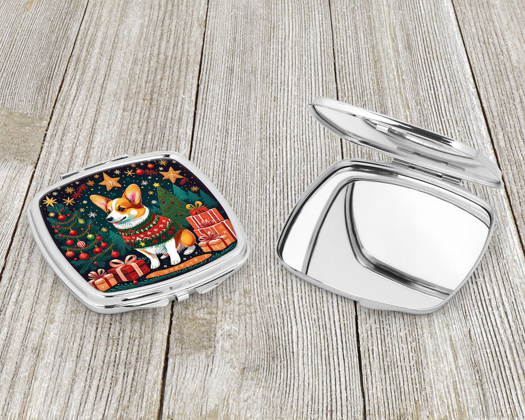Corgi Christmas Compact Mirror Decorative Travel Makeup Mirror for Women Girls Gifts Pocket Makeup Mirror Folding Handheld