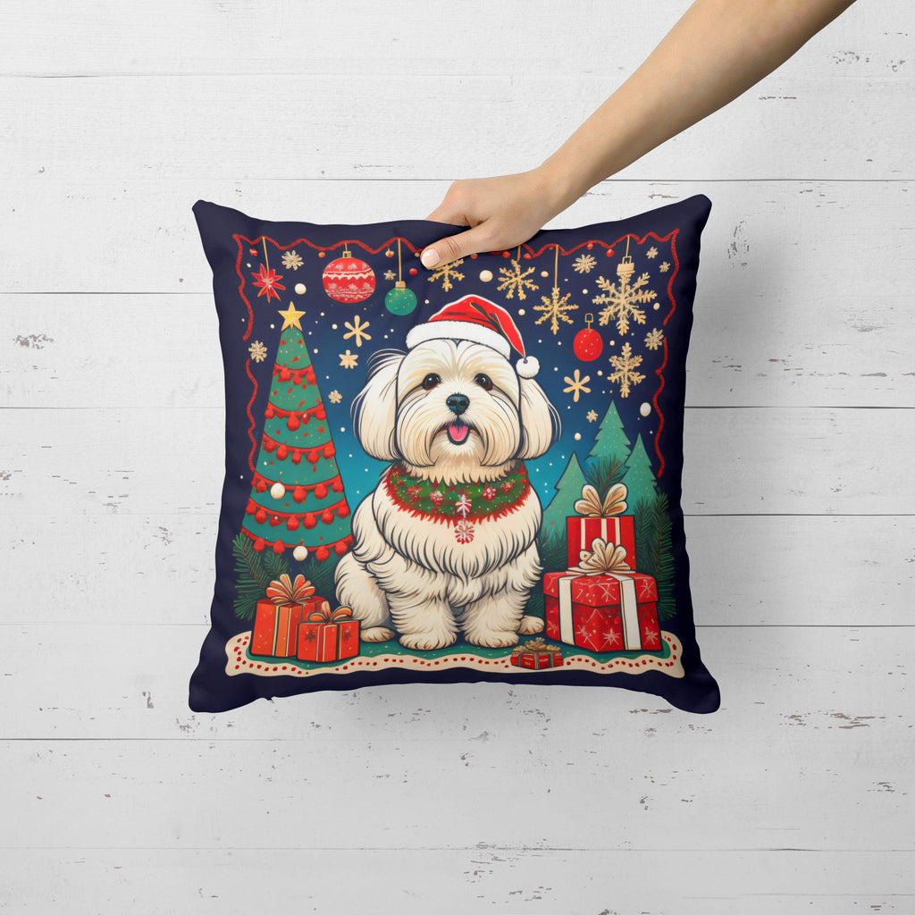 Coton De Tulear Christmas Decorative Throw Pillow 14x14 Indoor Outdoor Accent Cushion, Fabric Cover with Insert for Sofa, Bed, Porch & Living Room