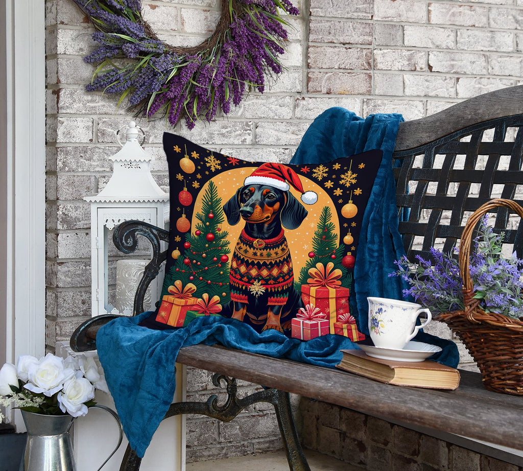 Black and Tan Dachshund Christmas Decorative Throw Pillow 18x18 Indoor Outdoor Accent Cushion, Fabric Cover with Insert for Sofa, Bed, Porch & Living Room