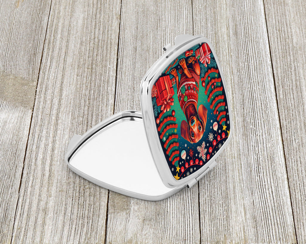 Dachshund Christmas Compact Mirror Decorative Travel Makeup Mirror for Women Girls Gifts Pocket Makeup Mirror Folding Handheld