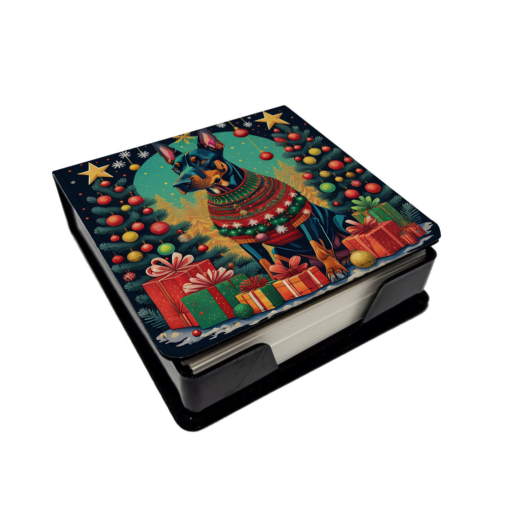 Doberman Pinscher Christmas PU Leather Note Paper Holder with Artist-Designed Cover, Desk Accessory, Office Gift