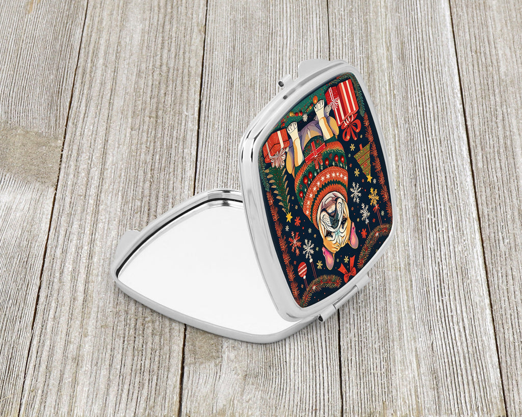 English Bulldog Christmas Compact Mirror Decorative Travel Makeup Mirror for Women Girls Gifts Pocket Makeup Mirror Folding Handheld
