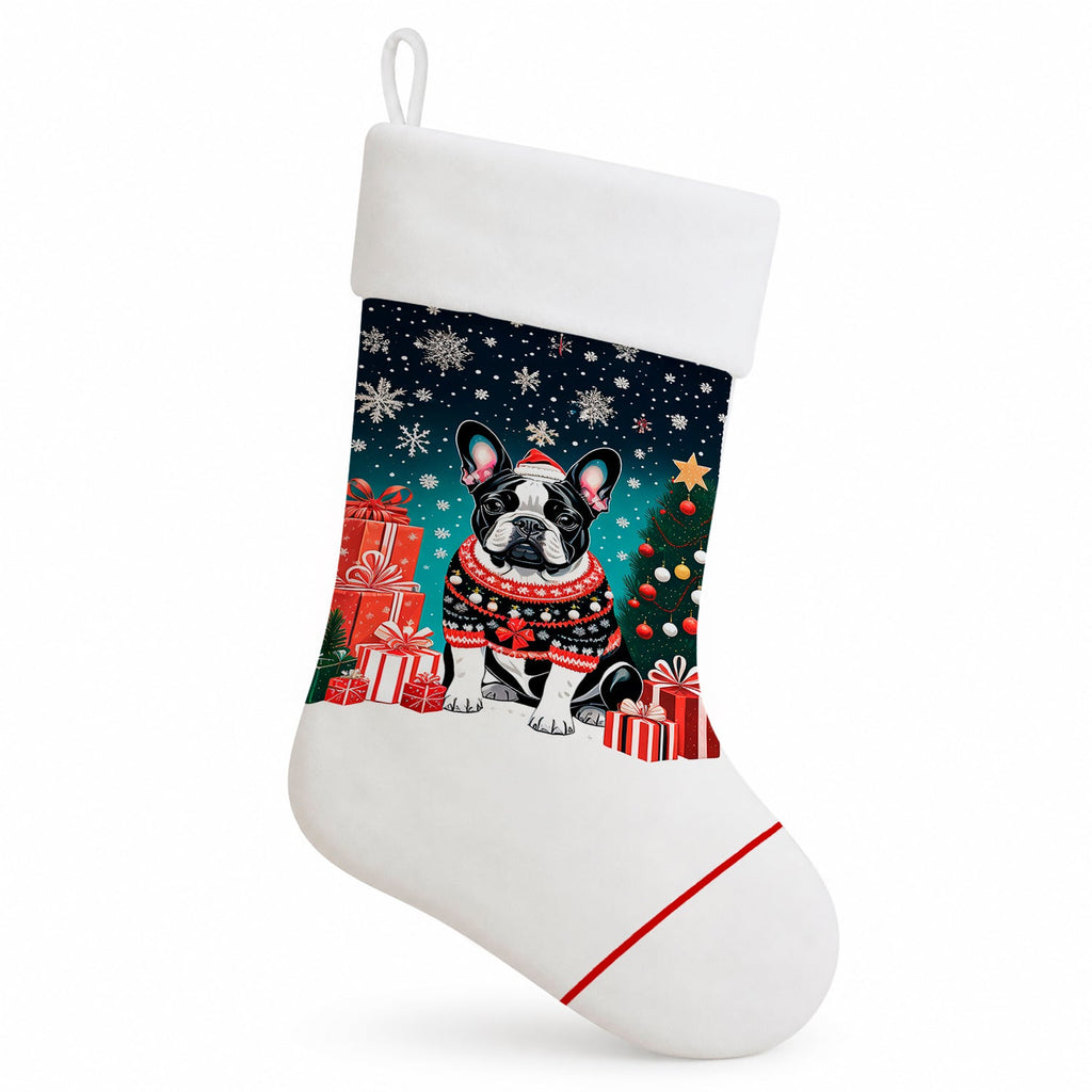 French Bulldog Christmas Holiday Stocking Double-Sided Print, Polyester Suede,11x18, Made in USA